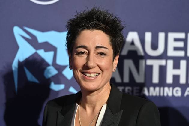 Dunja HAYALI presenter,journalist , single image,cropped single image,portrait,portrait red carpet,blue panther Ð TV and Streaming Award 2023 on 25 10 2023 at BMW World Munich