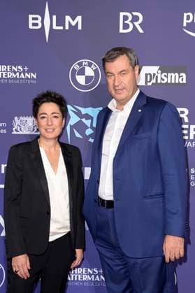 Dunja Hayali and Markus Söder at the presentation of the Blue Panther TV Streaming Award 2023 at BMW Welt Munich, 25 10 2023 Foto:xF.xKernx xFuturexImagex panther_7322