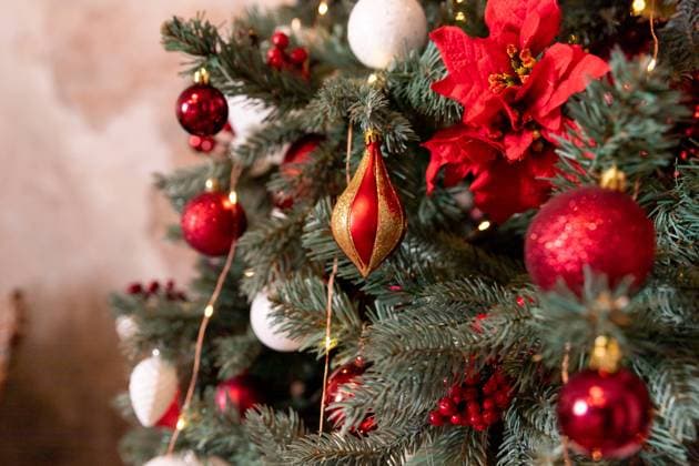 Closeup photo of red Christmas ball on fir tree next to fireplace , 43186148.jpg, red, holiday, decor, christmas, christmas tree, winter, decoration, ornament, white, background, celebration, season, xmas, new year, ball, 2022, december, green, merry christmas, festive, seasonal, gift, design, gold, pine, shiny, decorative, bright, fir, traditional, star, isolated, ribbon, snow, closeup, room, bauble, decorate, santa, object, branch, beautiful, nobody, box, color, decorated, light, present, tradition, home RECORD DATE NOT STATED