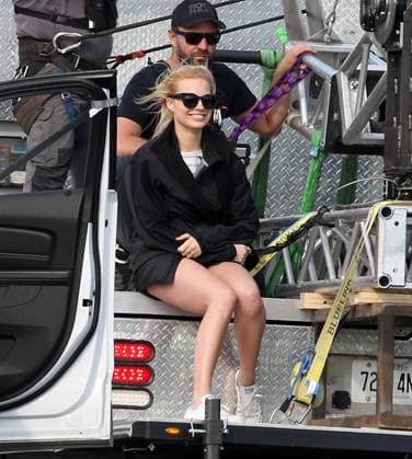 EXCLUSIVE: Margot Robbie seen wearing high waist denim shorts while practicing some of her stunt scenes for Suicide Squad 137821, EXCLUSIVE: Margot Robbie seen wearing high waist denim shorts while practicing some of her stunt scenes for Suicide Squad. She is seen rehearsing jumping of the bike while it was sliding down the street and jumps off in front of the Joker s car and forces him to stop. She wiped out a few times while rehearsing. Margot plays Harley Quinn in Suicide Squad. Margot also had a suspicious ring on her wedding finger. CANADA OUT, Credit:PacificCoastNews Avalon Canada, Toronto  Copyright: xPacificCoastNewsx xAvalonx 0519370146
