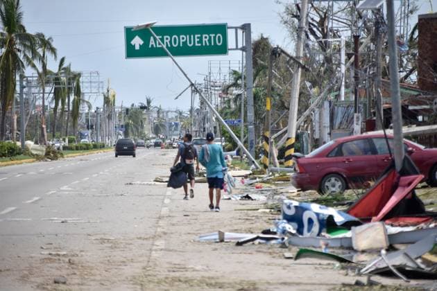 (231028) -- GUERRERO, Oct. 28, 2023 -- This photo taken on Oct. 26, 2023 shows a road after being attacked by Hurricane Otis in Acapulco, state of Guerrero, Mexico. Hurricane Otis left at least 27 people dead and four missing as it hit the coast of the southern Mexican state of Guerrero Wednesday morning as a Category 5 hurricane, an official said Thursday. (Photo by Xinhua) MEXICO-GUERRERO-HURRICANE OTIS DassaevxTellezxAdame 