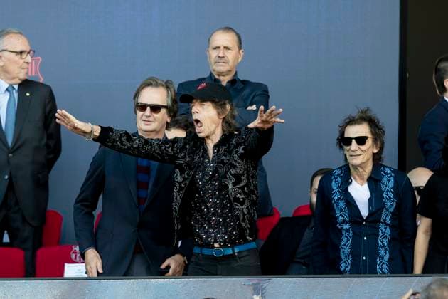 October 28, 2023, Barcelona, Spain: BARCELONA, SPAIN - OCTOBER 28: .Mick Jagger and Ron Wood during the La Liga EA Sports match between FC Barcelona and Real Madrid at the Estadi Olimpic Lluis Companys on October 28, 2023 in Barcelona, Spain Barcelona Spain - ZUMAd159 20231028_zia_d159_007 Copyright: xGerardxFrancox