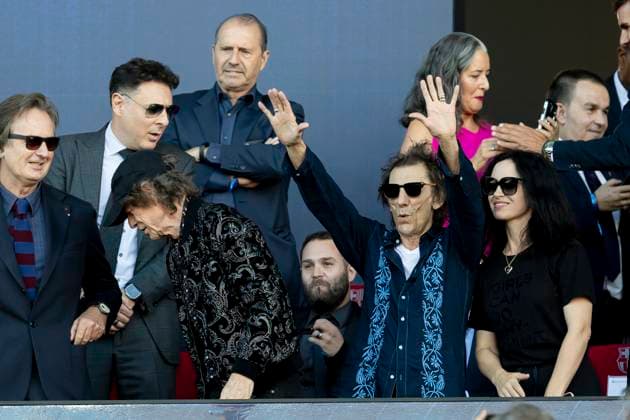 October 28, 2023, Barcelona, Spain: BARCELONA, SPAIN - OCTOBER 28: .Mick Jagger and Ron Wood during the La Liga EA Sports match between FC Barcelona and Real Madrid at the Estadi Olimpic Lluis Companys on October 28, 2023 in Barcelona, Spain Barcelona Spain - ZUMAd159 20231028_zia_d159_009 Copyright: xGerardxFrancox
