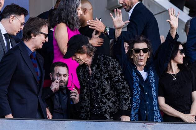October 28, 2023, Barcelona, Barcelona, Spain: Mick Jagger and Ronnie Wood of The Rolling Stones are seen during the Spanish league, La Liga EA Sports, football match played between FC Barcelona and Real Madrid at Estadi Olimpic on October 28, 2023 in Barcelona, Spain. Barcelona Spain - ZUMAa181 20231028_zaa_a181_007 Copyright: xJavierxBorregox