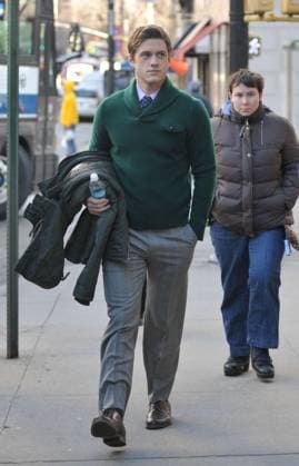 Aaron Tveit and Holley Fain walk to the set of Gossip Girl at New York City 28221, NEW YORK, NEW YORK - Saturday 14th February 2009. Aaron Tveit and Holley Fain walk to the set of Gossip Girl at Madison Avenue on the Upper East Side. Aaron Tveit has been cast as Nate s very wealthy cousin Tripp Vanderbilt in Gossip Girl while Holley Fain plays Tripp s fiancee, Maureen. , Credit:Edward Opinaldo Avalon USA, New York City  Copyright: xEdwardxOpinaldox xAvalonx 0523802255