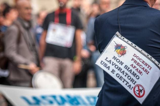 ROME, ITALY - OCTOBER 31 Protest by temporary teachers of Afam, the Higher Artistic and Musical Education, who demonstrate in front of the MIUR headquarters due to the expiry of their contract and the risk of losing their jobs. Ps: the photo can be used respecting the context in which it was taken, and without intent to defame the decorum of the people represented.  Copyright: xStefanoxRonchinix xipa-agency.nex xStefanoxRonchinix IPA_IPA41341409