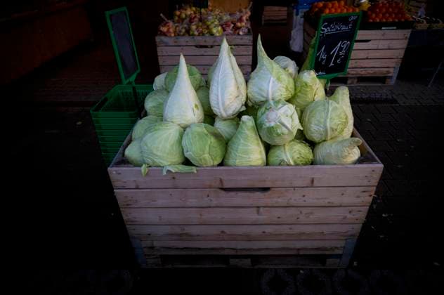  Spitzkraut, Spitzkohl, Auslage, Marktstand, Hofladen, Direktverkauf, Stuttgart, Baden-Württemberg, Deutschland, Europa *** Pointed cabbage, Pointed cabbage, Display, Market stall, Farm store, Direct sales, Stuttgart, Bathing Württemberg, Germany, Europe Copyright: imageBROKER/MichaelxWeber ibximw09776512.jpg
