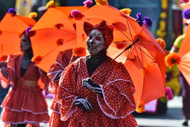 Mexiko, traditionelle Parade zum Tag der Toten 8th Edition of the Day of the Dead Mega Parade November 4, 2023, Mexico City, Mexico: Participants take part during the ˜ 8th Mega Day of the Dead Annual Parade at Reforma Avenue, on the occasion of ending the Day of the Dead celebrations. on November 4, 2023 in Mexico City, Mexico. (Photo by Carlos Tischler Eyepix Group) Copyright: xCarlosxTischler xEyepixxGroupx CT_04112023_103730