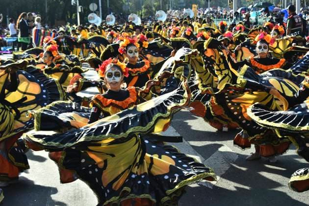 8th Edition of the Day of the Dead Mega Parade November 4, 2023, Mexico City, Mexico: Participants take part during the ˜ 8th Mega Day of the Dead Annual Parade at Reforma Avenue, on the occasion of ending the Day of the Dead celebrations. on November 4, 2023 in Mexico City, Mexico. (Photo by Carlos Tischler Eyepix Group) Copyright: xCarlosxTischler xEyepixxGroupx CT_04112023_103734
