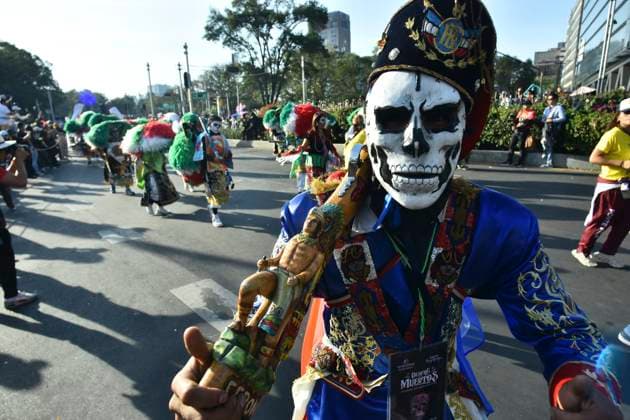 Mexiko, traditionelle Parade zum Tag der Toten 8th Edition of the Day of the Dead Mega Parade November 4, 2023, Mexico City, Mexico: Participants take part during the ˜ 8th Mega Day of the Dead Annual Parade at Reforma Avenue, on the occasion of ending the Day of the Dead celebrations. on November 4, 2023 in Mexico City, Mexico. (Photo by Carlos Tischler Eyepix Group) Copyright: xCarlosxTischler xEyepixxGroupx CT_04112023_103735