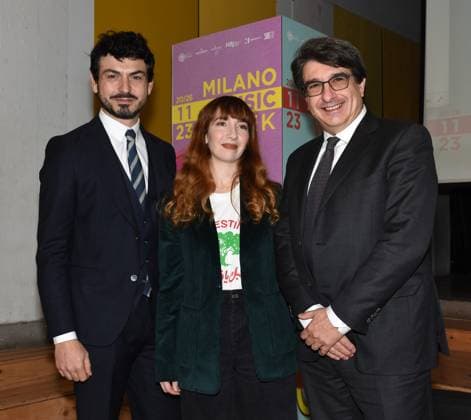 Milan, Italy MILANO MUSIC WEEK 2023 event presentation with Francesca Michielin and Nur Al Habash artistic director of MILANO MUSIC WEEK with institutions and sponsors In the photo: Tommaso Sacchia, Councilor for Culture, Municipality of Milan, Al Habash artistic director of MILANO MUSIC WEEK, Carlo Parodi President of Assomusica  Copyright: x xipa-agency.netx xNickxZonnax IPA_Agency_IPA41451498