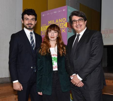 Milan, Italy MILANO MUSIC WEEK 2023 event presentation with Francesca Michielin and Nur Al Habash artistic director of MILANO MUSIC WEEK with institutions and sponsors In the photo: Tommaso Sacchia, Councilor for Culture, Municipality of Milan, Al Habash artistic director of MILANO MUSIC WEEK, Carlo Parodi President of Assomusica  Copyright: x xipa-agency.netx xNickxZonnax IPA_Agency_IPA41451540