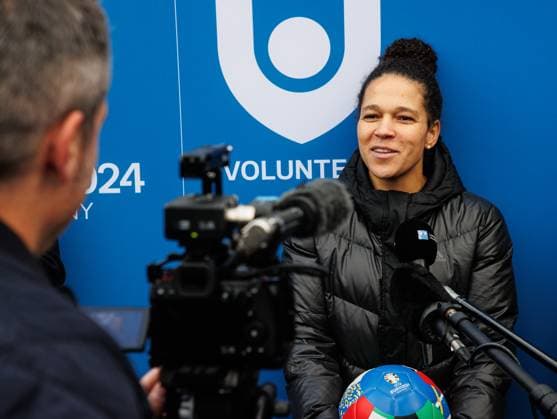 06 11 2023 Düsseldorf True to the citys motto Everybodys Home Game, UEFA EURO 2024 will be a soccer festival for all Düsseldorfers UEFA EURO 2024 should also leave a lasting and visible mark on the city beyond the tournament For this reason, Celia äaöic ambassador and form