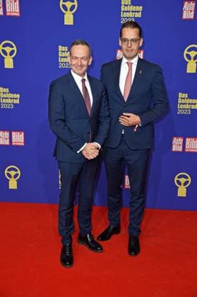Volker Wissing, Claudius Senst CEO of the BILD Group AWARDING THE GOLDEN STEERING WHEEL 2023 at the Axel Springer Tower in Berlin on 07 11 2023
