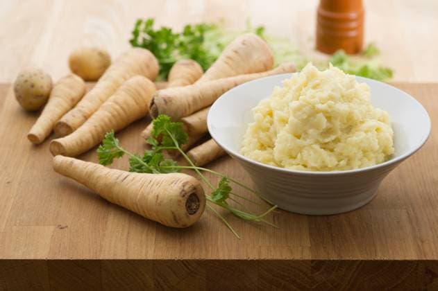 Homemade parsnip and potato mash with parsley. , 23560244.jpg, food, free, gluten, homemade, mash, mashed, parsley, parsnip, potato, vegetarian, RECORD DATE NOT STATED