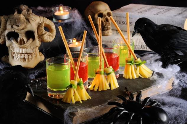 Witch broom made of cheese and bread straw. The original idea of serving snacks to drinks. , 36094136.jpg, Food, Halloween, cookies, Witch, broom, bread, straw, cheese, besom, decor, appetizer, snack, lunch, brunch, dinner, place settings, celebratory, festive, holiday, feast, improvisation, Edible, Atmosphere, treat, Yummy, homemade, bakery, stacked, idea, concept, tasty, delicacy, Banquet, Buffet, Spider, web, imitation, Smorgasbord, foodstuff, table, party, canapes, serving, sheaf, Drinks, alcohol, beverage, Shot Glasses, cocktail, booze RECORD DATE NOT STATED
