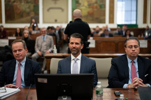 News Themen der Woche KW46 News Bilder des Tages Donald Trump Jr. sits in the court room to testify as the defense calls its first witnesses in the civil fraud trial of former United States President Donald Trump at State Supreme Court on Monday, November 13, 2023 in New York City. The case brought last September by New York Attorney General Letitia James, accuses Trump, his eldest sons and his family business of inflating Trump s net worth by more than $2 billion by overvaluing his real estate portfolio. Pool  NYP20231113311 AdamxGray