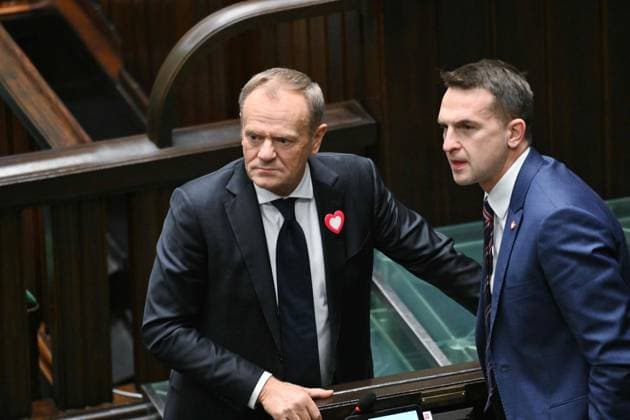RECORD DATE NOT STATED 13.11.2023 WARSZAWA SEJM FIRST SESSION OF NEWLY ELECTED POLISH PARLIAMENT N Z DONALD TUSK ADAM SZLAPKA FOT DAMIAN BURZYKOWSKI NEWSPIX.PL --- Newspix.pl  DB131123_119