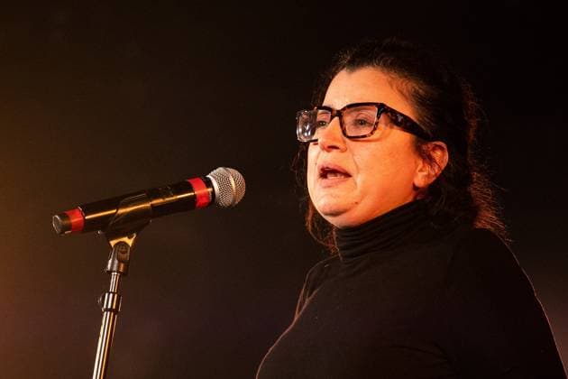 AMSTERDAM - Taghreed EL-Khodary speaks in the Melkweg during a benefit evening for child victims of war violence. The event raises money for the Save The Children organization, which now works for children in Israel and Gaza. ANP RAMON VAN FLYMEN netherlands out - belgium out  Copyright: xx x483976674x originalFilename: 483976674.jpg