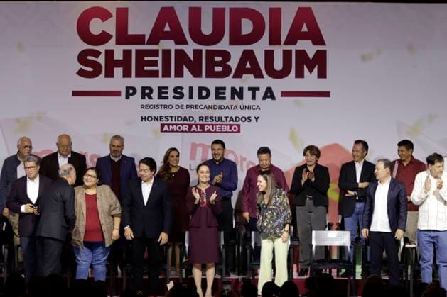 Claudia Sheinbaum Pardo receives proof of being the only pre-candidate for the presidency of Mexico November 19, 2023, Mexico City, Mexico: Claudia Sheinbaum Pardo receives the registration of sole pre-candidate for the presidency of Mexico by the National Regeneration Movement party, the Labor Party and the Green Party at an event at the WTC Convention Center in Mexico City. on November 19, 2023 in Mexico City, Mexico (Photo by Luis Barron Eyepix Group). Copyright: xLuisxBarronx xEyepixxGroupx LB_20231119_SHEINBAUM0