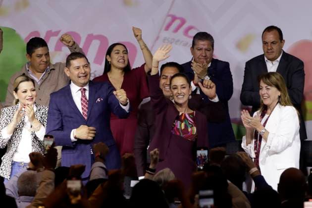Claudia Sheinbaum Pardo receives proof of being the only pre-candidate for the presidency of Mexico November 19, 2023, Mexico City, Mexico: Claudia Sheinbaum Pardo receives the registration of sole pre-candidate for the presidency of Mexico by the National Regeneration Movement party, the Labor Party and the Green Party at an event at the WTC Convention Center in Mexico City. on November 19, 2023 in Mexico City, Mexico (Photo by Luis Barron Eyepix Group). Copyright: xLuisxBarronx xEyepixxGroupx LB_20231119_SHEINBAUM17