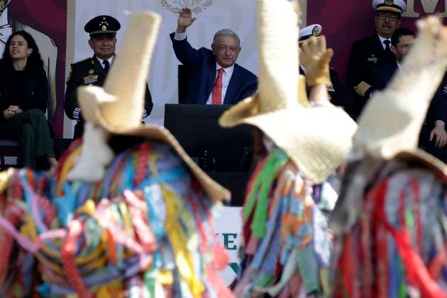 Andres Manuel Lopez Obrador, president of Mexico commemorates the 113th anniversary of the Mexican Revolution November 20, 2023, Mexico City, Mexico: The president of Mexico, Andres Manuel Lopez Obrador presides over the Civic Military Parade for the 113th anniversary of the beginning of the Mexican Revolution in the Zocalo square in Mexico City. on November 20, 2023 in Mexico City, Mexico (Photo by Luis Barron Eyepix Group). Copyright: xLuisxBarronx xEyepixxGroupx LB_20231120_REVMEX17
