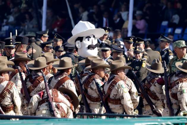 November 20, 2023, Mexico City, Mexico: Military personnel participate in costumes in the representations of scenes from the Mexican Revolution in the Zocalo square in Mexico City. on November 20, 2023 in Mexico City, Mexico Mexico City Mexico - ZUMAe321 20231120_zia_e321_022 Copyright: xLuisxBarronx