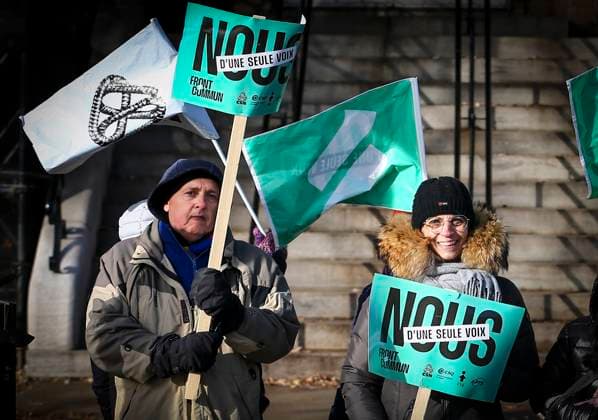 November 21, 2023, Montreal, Quebec, Canada: Quebec s Common Front of public sector employees is on strike for the next three days and will be followed by the Fo do ration autonome de l enseignement (FAE) that is set to launch its own unlimited strike on Thursday. Montreal Canada - ZUMAs278 20231121_zip_s278_016 Copyright: xSerkanxSenturkx