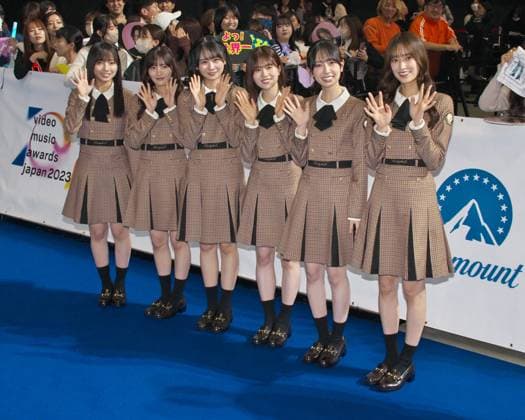 Japanese girls group Hinatazaka46 attend a blue carpet event during the MTV VMAJ(Video Music Awards Japan) 2023 Pre-Show in Yokohama, Kanagawa-Prefecture, Japan on Wednesday, November 22, 2023.  TKP2023112211 KEIZOxMORI