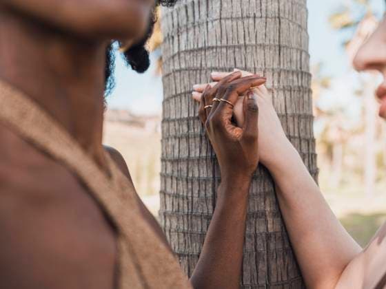 Friends holding hands and touching tree model released, Symbolfoto, MFF09424