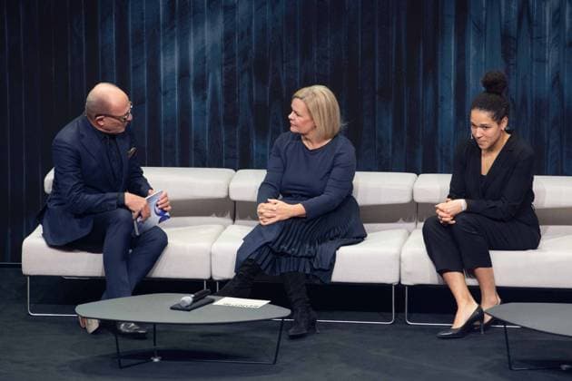 from left Stefan SCHULZE HAUSMANN, Chairman of the Board of the German Sustainability Award Foundation Nancy FAESER, Federal Minister of the Interior, Celia SASIC, former footballer, DFB Vice-President, German Sustainability Award ceremony in Duesseldorf on 24 11 2023