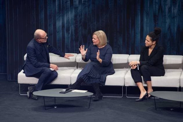 from left Stefan SCHULZE HAUSMANN, Chairman of the Board of the German Sustainability Award Foundation Nancy FAESER, Federal Minister of the Interior, Celia SASIC, former footballer, DFB Vice-President, German Sustainability Award ceremony in Duesseldorf on 24 11 2023
