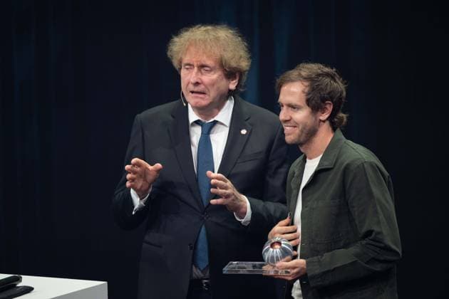 Prof. Michael BRAUNGART presents the German Sustainability Award to Sebastian VETTEL, German Sustainability Award ceremony in Duesseldorf on 24 11 2023