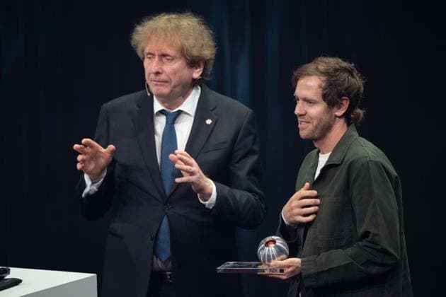 Prof. Michael BRAUNGART presents the German Sustainability Award to Sebastian VETTEL, German Sustainability Award ceremony in Duesseldorf on 24 11 2023