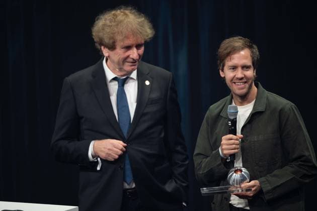 Prof. Michael BRAUNGART presents the German Sustainability Award to Sebastian VETTEL, German Sustainability Award ceremony in Duesseldorf on 24 11 2023