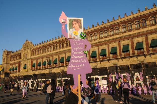 International Day for the Elimination of Violence against Women in Mexico November 25, 2023, Mexico City, Mexico:Women take part during a demonstration for the International Day for the Elimination of Violence against Women at Mexico City Zocalo. on November 25, 2023, (Photo by Ginare Photo Eyepix Group) Copyright: xGinarexPhoto xEyepixxGroupx GP_25112023_105681