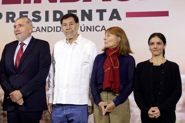 Claudia Sheinbaum, presidential candidate of Mexico, presents her team Mexico City, November 27, 2023.- The sole candidate for the presidency of Mexico for the coalition of the Morena, Labor Party and Green Party, Claudia Sheinbaum presents Adan Augusto Lopez, Political Coordinator; Gerardo Fernandez Norona, Liaison Coordinator with Social and Civil Organizations; Tatiana Clouthier, Spokesperson Coordinator and Renata Turrent, Liaison Coordinator with Academic Sectors at the press conference at the Courtyard Revolucion Hotel in Mexico City. on November 27, 2023 in Mexico City, Mexico (Photo by Luis Barron Eyepix Group). Copyright: xLuisxBarronx xEyepixxGroupx LB_20231127_SHEINBAUM4