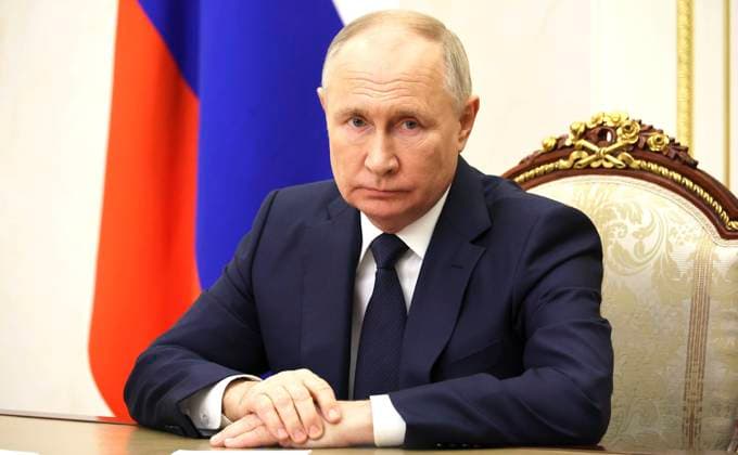 December 1, 2023, Moscow, Moscow Oblast, Russia: Russian President Vladimir Putin delivers a video address to participants of the 2nd National Healthcare Congress from the Kremlin, December 1, 2023 in Moscow, Russia. Moscow Russia - ZUMAp138 20231201_zaa_p138_001 Copyright: xMikhailxKlimentyev KremlinxPoolx