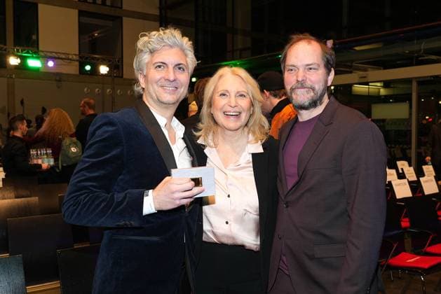 The award winners Stefan Lukacs, Maren Kroymann and Godehard Giese at the Daffne Award Ceremony of the German Academy for Television on 2 12 2023 in Berlin Daffne Award Ceremony 2023 in Berlin