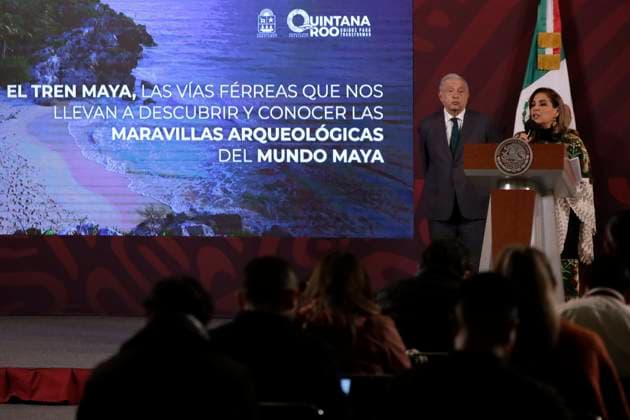 Andres Manuel Lopez Obrador, president of Mexico with a press conference at the National Palace December 4, 2023, Mexico City, Mexico: The governor of the state of Quintana Roo, Maria Elena Lezama at the press conference with the president of Mexico, Andres Manuel Lopez Obrador at the National Palace in Mexico City. on December 4, 2023 in Mexico City, Mexico (Photo by Luis Barron Eyepix Group). Copyright: xLuisxBarronx xEyepixxGroupx LB_20231204-19