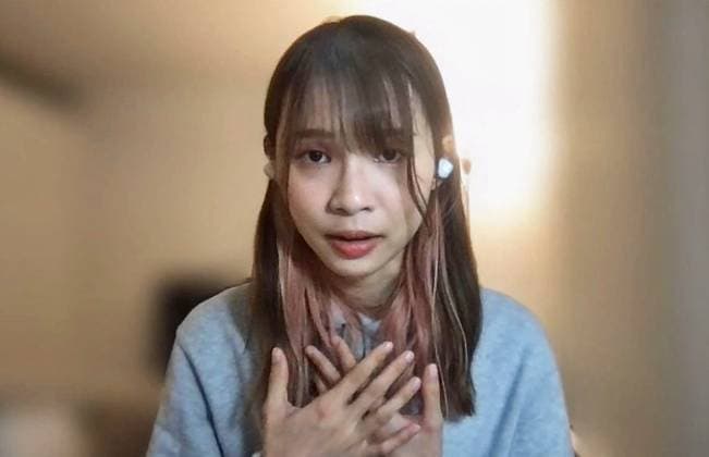 Hong Kong activist Agnes Chow Screenshot shows pro-democracy activist Agnes Chow, who recently revealed that she had left Hong Kong to study in Canada with no plans to return, giving an online interview with Kyodo News on Dec. 6. 2023.  A14AA0002209559P