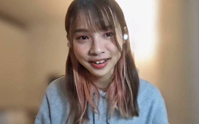Hong Kong activist Agnes Chow Screenshot shows pro-democracy activist Agnes Chow, who recently revealed that she had left Hong Kong to study in Canada with no plans to return, giving an online interview with Kyodo News on Dec. 6. 2023.  A14AA0002209592P