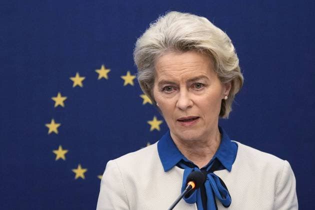 EU leaders in Beijing European Commission President Ursula von der Leyen attends a joint press conference with European Council President Charles Michel following their talks with Chinese President Xi Jinping in Beijing on Dec. 7, 2023.  A14AA0002213296P