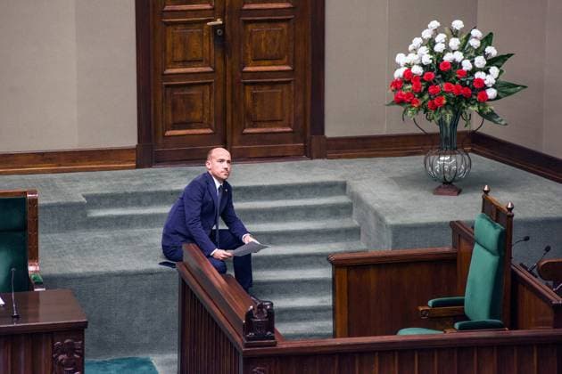 December 11, 2023, Warsaw, Masovian voivodeship, Poland: Borys Budka, member of the Civic Platform prepares fort his speech at the Sejm s (Lower House). Poland s parliament has voted in favour of Donald Tusk as the country s new prime minister. 248 MPs voted in favour, while 201 voted against. .Tusk, a well-known figure on the European stage, previously served as Poland s prime minister between 2007 and 2014. He is also a former president of the European Council and former head of the centre-right European People s Party (EPP). It comes nearly two months after Poland s election, where a coalition of opposition parties won the most seats..The conservative government of Mateusz Morawiecki has lost a confidence vote in the Polish parliament, o - ZUMAs197 20231211_aaa_s197_078 Copyright: xAttilaxHusejnowx