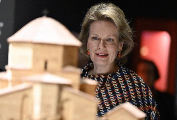 Queen Mathilde of Belgium pictured during a royal visit to the exhibition Georgia: a story of encounters , as part of the Europalia 2023 art festival, at the Jubelpark Cinquantenaire, in Brussel, Tuesday 12 December 2023. This year s Europalia focuses on the 1900-1936 avant-garde movement in Georgia.  ERICxLALMAND 82169017