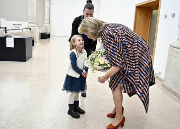 Queen Mathilde of Belgium pictured during a royal visit to the exhibition Georgia: a story of encounters , as part of the Europalia 2023 art festival, at the Jubelpark Cinquantenaire, in Brussel, Tuesday 12 December 2023. This year s Europalia focuses on the 1900-1936 avant-garde movement in Georgia.  ERICxLALMAND 82169509