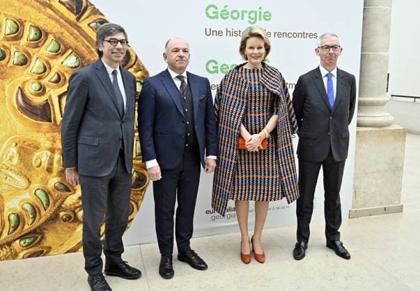 Queen Mathilde of Belgium pictured during a royal visit to the exhibition Georgia: a story of encounters , as part of the Europalia 2023 art festival, at the Jubelpark Cinquantenaire, in Brussel, Tuesday 12 December 2023. This year s Europalia focuses on the 1900-1936 avant-garde movement in Georgia.  ERICxLALMAND 82169518