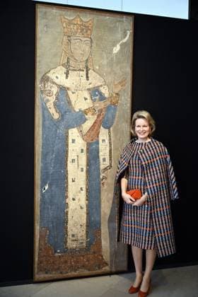 Queen Mathilde of Belgium pictured during a royal visit to the exhibition Georgia: a story of encounters , as part of the Europalia 2023 art festival, at the Jubelpark Cinquantenaire, in Brussel, Tuesday 12 December 2023. This year s Europalia focuses on the 1900-1936 avant-garde movement in Georgia.  ERICxLALMAND 82169638