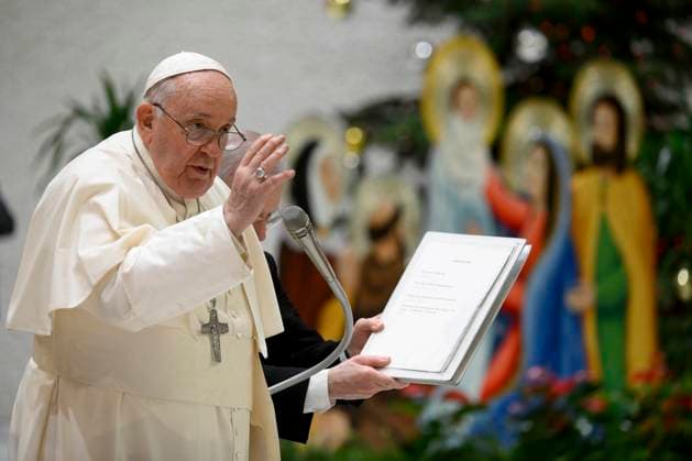 Vatikan, Papst Franziskus Generalaudienz Italy, Rome, Vatican, 2023 12 13.Pope Francis during his weekly general audience in Paul VI Hall, Vatican City Photograph by Vatican Media Catholic Press Photo s. RESTRICTED TO EDITORIAL USE - NO MARKETING - NO ADVERTISING CAMPAIGNS.  Copyright: xVATICANxMEDIAx xipa-agency.netx xVaticanxMediax IPA_Agency_IPA42188214