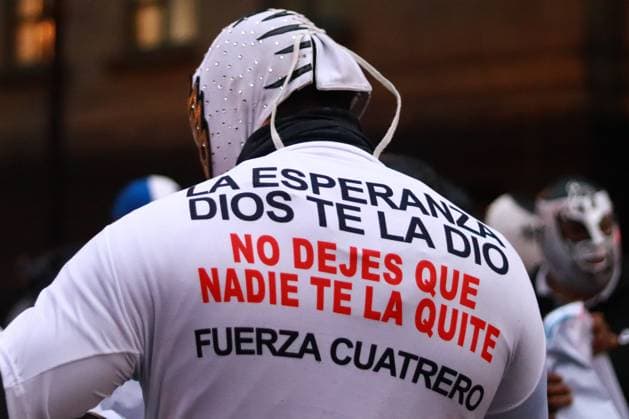 Wrestlers Protest to Demand Liberation For Cuatrero December 13, 2023 in Mexico City, Mexico: Members of the wrestling union protest to demand the immediate release of the wrestler Cuatrero, arrested in March of this year. on December 13, 2023. In Mexico City, Mexico. (Photo by Carlos Santiago Eyepix Group) Copyright: xCarlosxSantiagox xEyepixxGroupx CS202312138698